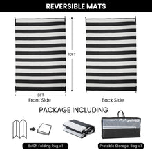 Load image into Gallery viewer, STRICKLANDHOME Outdoor Rug , Reversible Plastic Straw Rug for Patio, Waterproof Large Outdoor Carpet for RV, Patio, Camping, Backyard, Deck, Picnic, Beach, Black &amp; White
