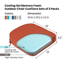 Load image into Gallery viewer, STRICKLAND HOME Outdoor Chair Cushions Set of 2, Gel Memory Foam Patio Chair Cushions with Ties for Indoor/Outdoor Kitchen Dining Office, 19&quot; x 19&quot; Chair Pads
